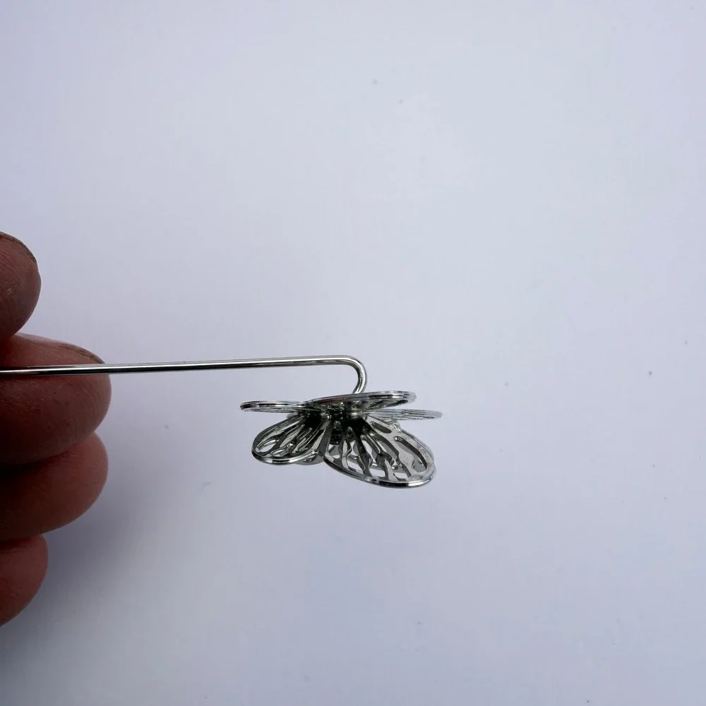 Butterfly Stick Pin Silver Tone Filigree Lapel Hat Jewelry Whimsical Nature